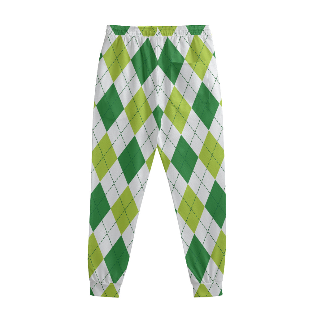 White And Green Argyle Pattern Print Sweatpants
