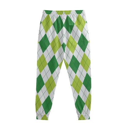 White And Green Argyle Pattern Print Sweatpants
