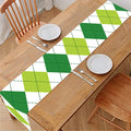 White And Green Argyle Pattern Print Table Runner