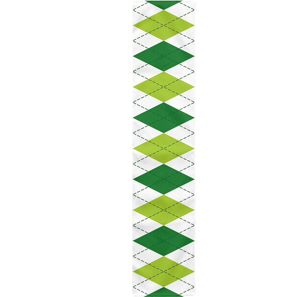 White And Green Argyle Pattern Print Table Runner