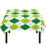 White And Green Argyle Pattern Print Tablecloth