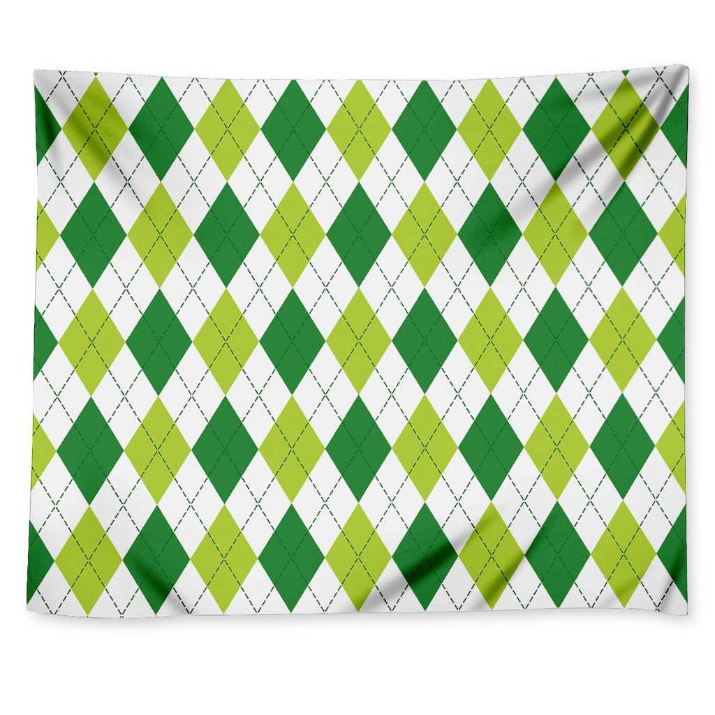 White And Green Argyle Pattern Print Tapestry