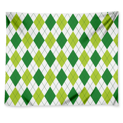 White And Green Argyle Pattern Print Tapestry
