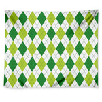 White And Green Argyle Pattern Print Tapestry