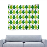 White And Green Argyle Pattern Print Tapestry