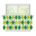 White And Green Argyle Pattern Print Tier Curtains
