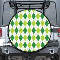 White And Green Argyle Pattern Print Tire Cover