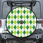 White And Green Argyle Pattern Print Tire Cover With Camera Hole