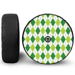 White And Green Argyle Pattern Print Tire Cover With Camera Hole