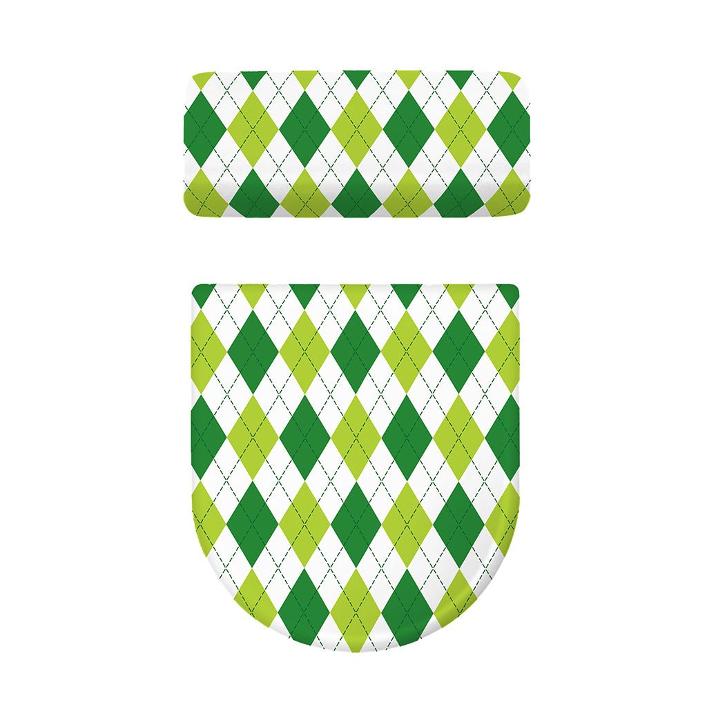 White And Green Argyle Pattern Print Toilet Lid And Tank Cover Set