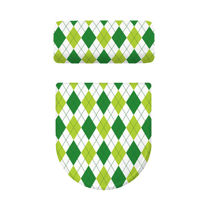 White And Green Argyle Pattern Print Toilet Lid And Tank Cover Set