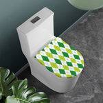 White And Green Argyle Pattern Print Toilet Lid Cover