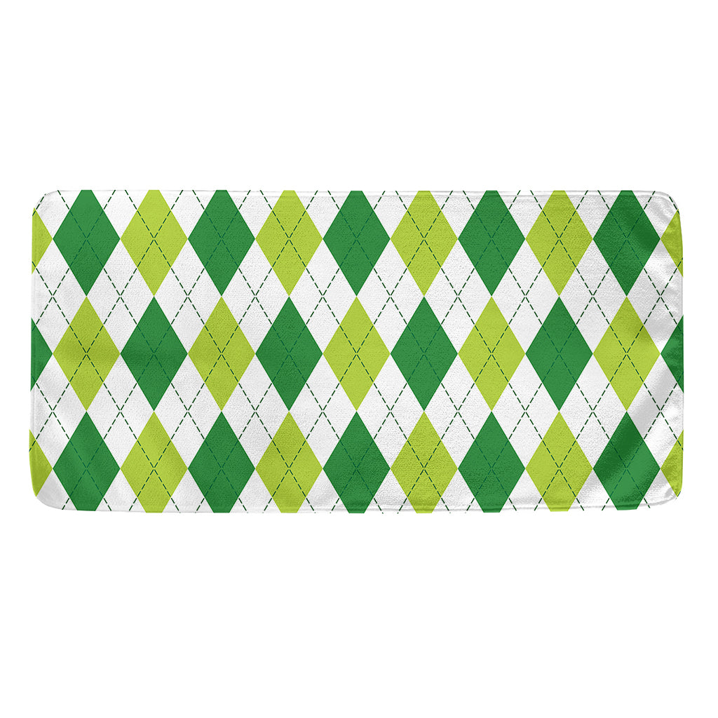 White And Green Argyle Pattern Print Towel