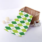 White And Green Argyle Pattern Print Towel