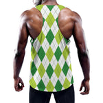 White And Green Argyle Pattern Print Training Tank Top
