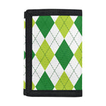 White And Green Argyle Pattern Print Trifold Wallet