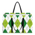 White And Green Argyle Pattern Print Utility Tote Bag