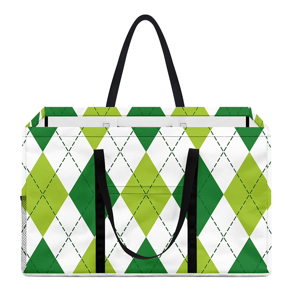 White And Green Argyle Pattern Print Utility Tote Bag