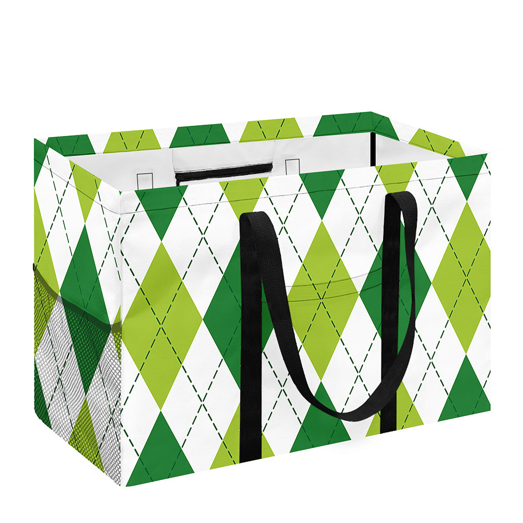 White And Green Argyle Pattern Print Utility Tote Bag