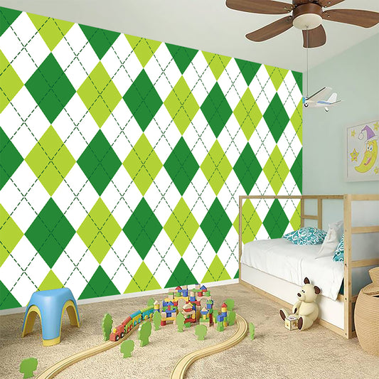 White And Green Argyle Pattern Print Wall Sticker