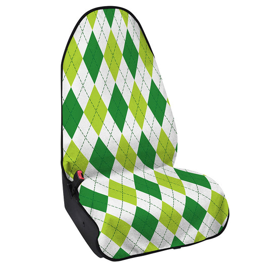 White And Green Argyle Pattern Print Waterproof Car Seat Cover