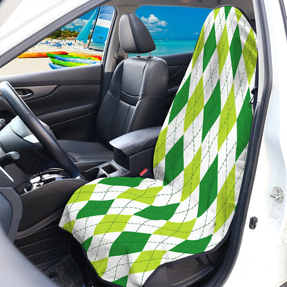 White And Green Argyle Pattern Print Waterproof Car Seat Cover