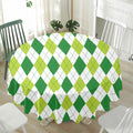White And Green Argyle Pattern Print Waterproof Round Tablecloth