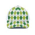 White And Green Argyle Pattern Print White Mesh Trucker Hat