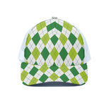 White And Green Argyle Pattern Print White Mesh Trucker Cap