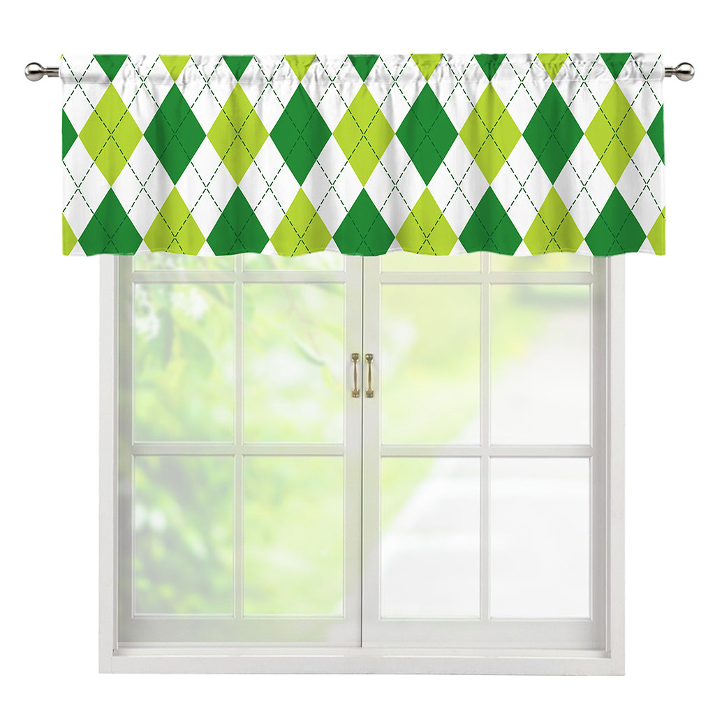 White And Green Argyle Pattern Print Window Valance