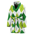 White And Green Argyle Pattern Print Women's Bathrobe