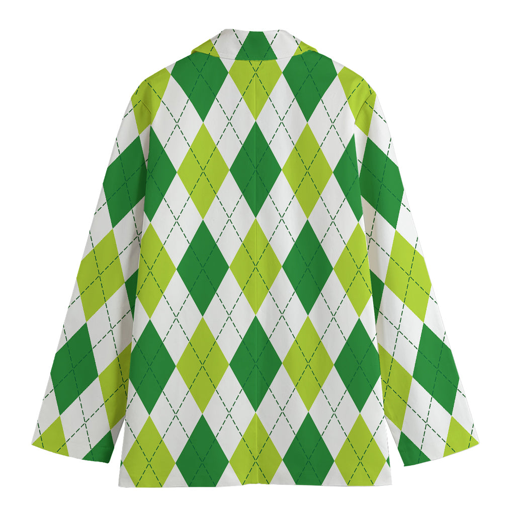 White And Green Argyle Pattern Print Women's Blazer