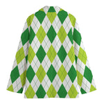 White And Green Argyle Pattern Print Women's Cotton Blazer