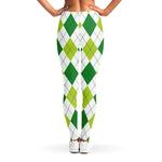 White And Green Argyle Pattern Print Women's Leggings