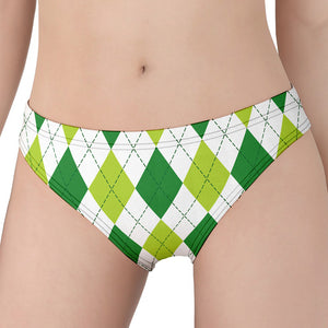 White And Green Argyle Pattern Print Women's Panties