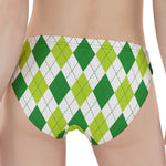 White And Green Argyle Pattern Print Women's Panties