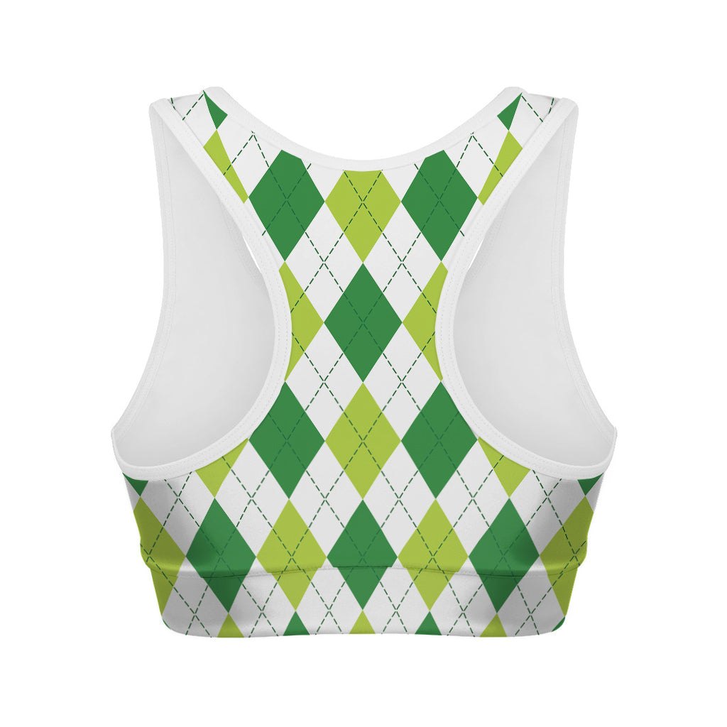 White And Green Argyle Pattern Print Women's Sports Bra