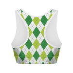 White And Green Argyle Pattern Print Women's Sports Bra