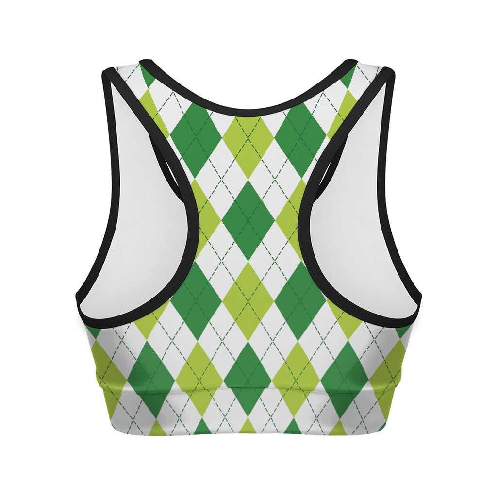 White And Green Argyle Pattern Print Women's Sports Bra