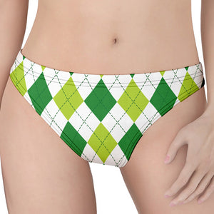 White And Green Argyle Pattern Print Women's Thong