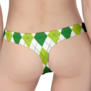 White And Green Argyle Pattern Print Women's Thong