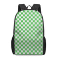 White And Green Checkered Print 17 Inch Backpack