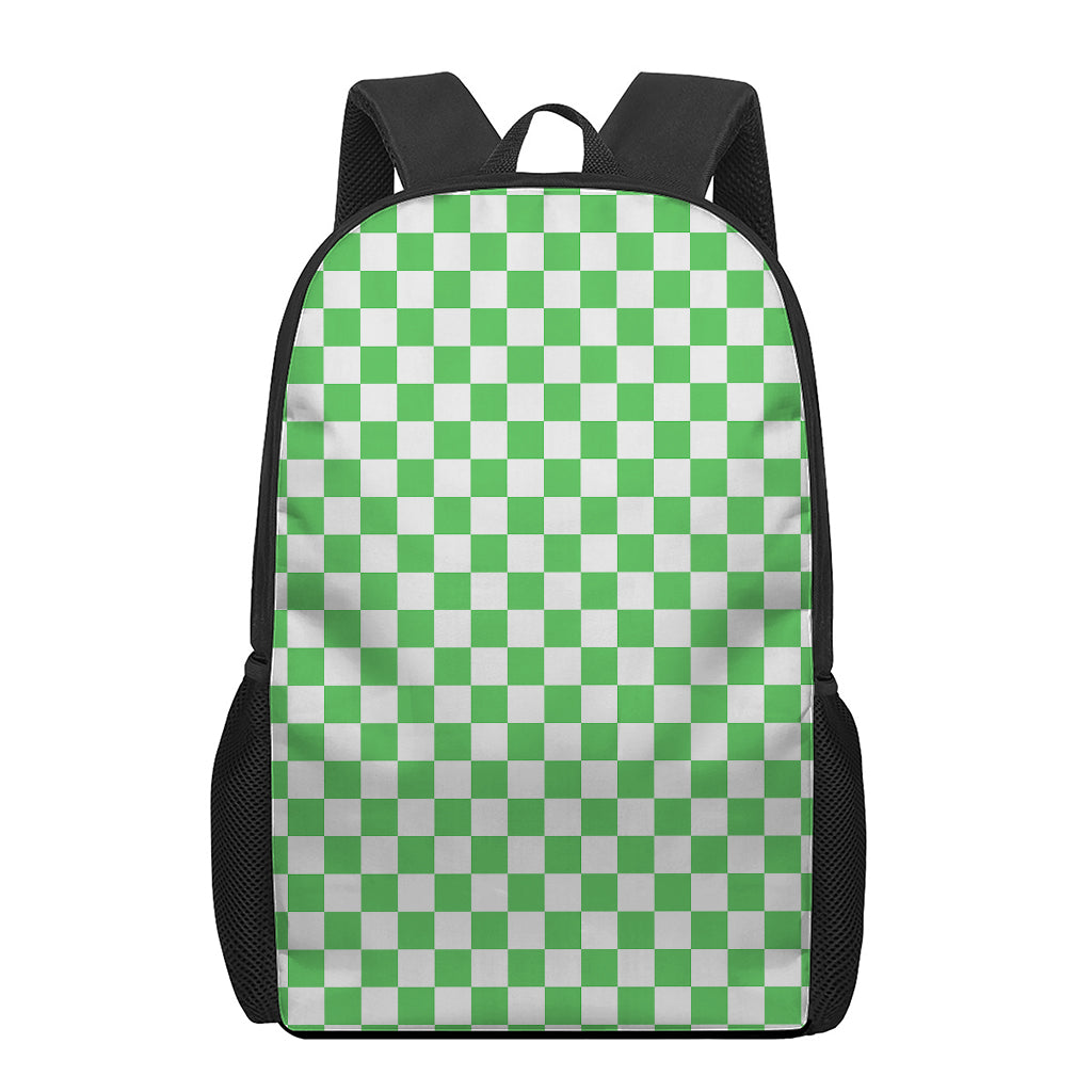 White And Green Checkered Print 17 Inch Backpack