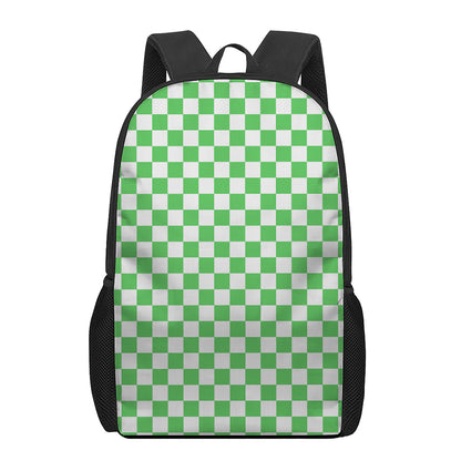 White And Green Checkered Print 17 Inch Backpack