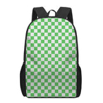 White And Green Checkered Print 17 Inch Backpack