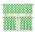 White And Green Checkered Print 3 Piece Kitchen Curtains