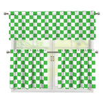 White And Green Checkered Print 3 Piece Kitchen Curtains
