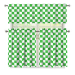 White And Green Checkered Print 3 Piece Kitchen Curtains