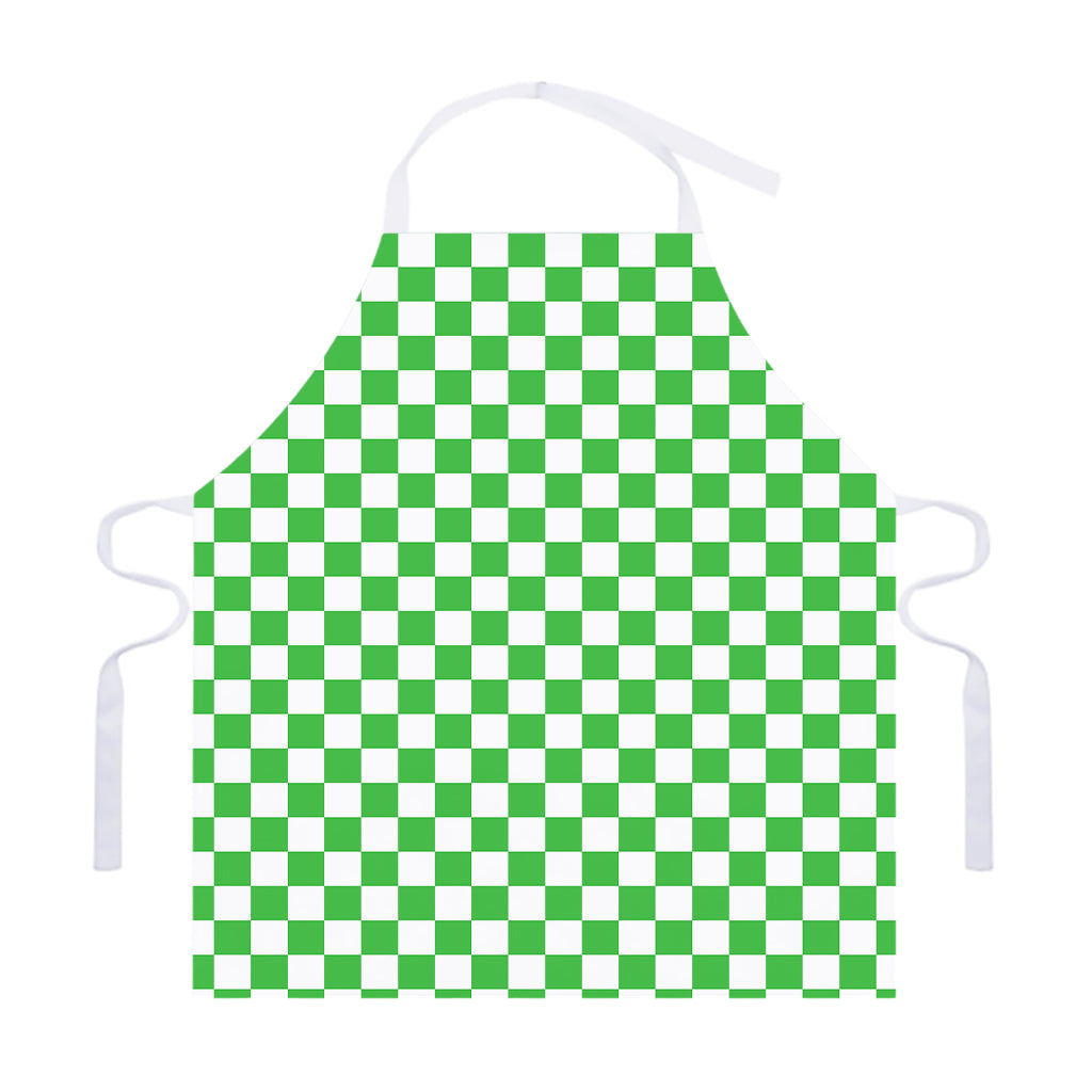 White And Green Checkered Print Adjustable Apron