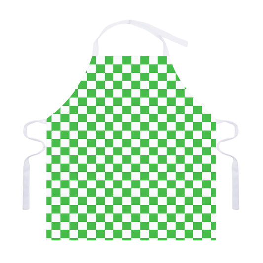 White And Green Checkered Print Adjustable Apron